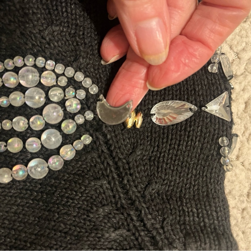 Vintage Michael Simon Cardigan Sweater Black Jeweled Martini Glasses Size M - Picture 16 of 16
